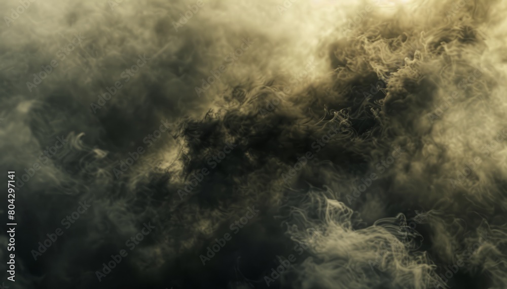 Fototapeta premium A mysterious and dense black smoke background, creating a dramatic and spooky atmosphere suitable for horror or fantasy-themed projects