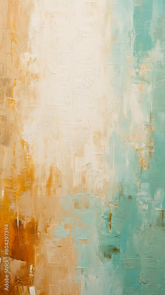 Obraz premium Abstract oil painting: abstract geometric shapes in turquoise and gray gold colors in boho style, artistic texture.