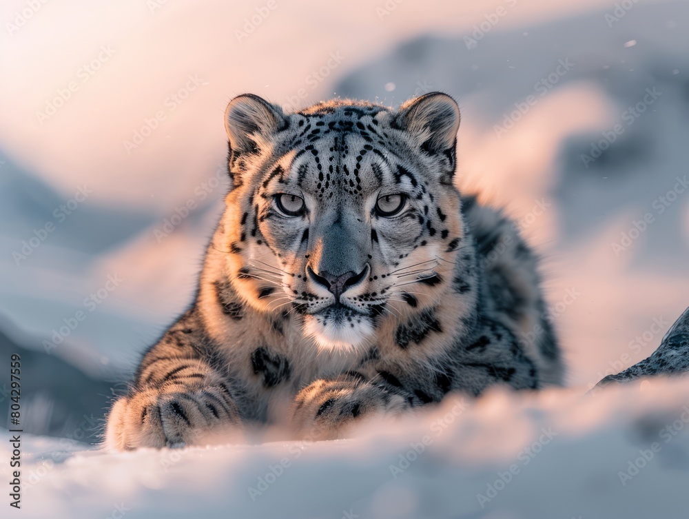 Obraz premium Majestic Snow Leopard in Natural Habitat, endangered species