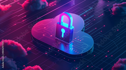 
Abstract illustration of cloud security services, stylized cloud icon integrated with a secure padlock symbol, representing data protection and cybersecurity in cloud computing environments  #804297734