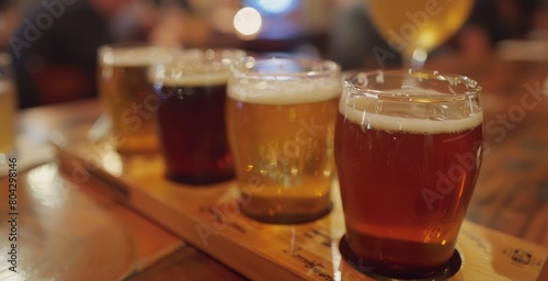 A group of visitors samples a flight of nonalcoholic beers ranging from fruity IPAs to rich stouts.
