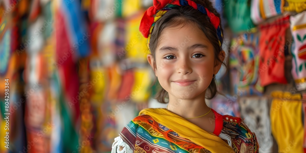 Vibrant Portrait of a Smiling Latina Girl in Traditional Ethnic Clothing