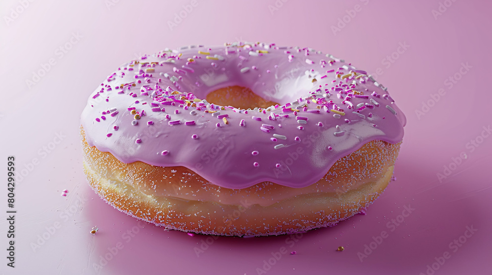 Pink Sprinkle Donut on Glossy Surface Pink Sprinkle Donut on Glossy Surface