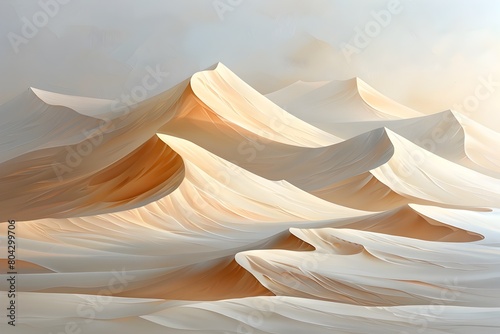 Soft Beige and White Tones Illustrate the Organic Curves of Desert Sand Dunes photo