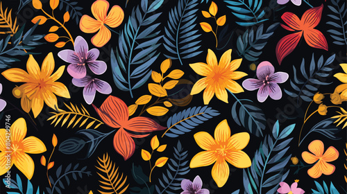 floral seamless pattern with flowers and plants in
