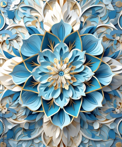 Blue and White Flower With Gold Accents