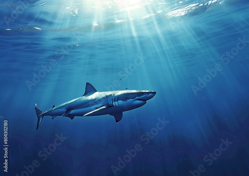 Wallpaper Mural Majestic Great White Shark Swimming Serenely in Sunlit Blue Ocean Depths Torontodigital.ca