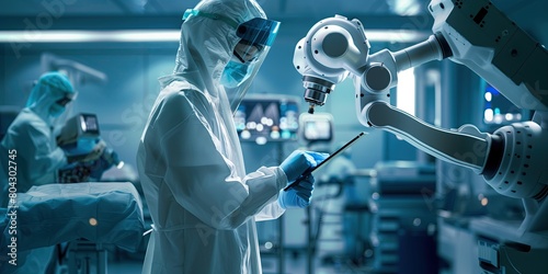 Medical technology, doctor use AI robots for diagnosis, care, and increasing accuracy patient treatment 
 photo