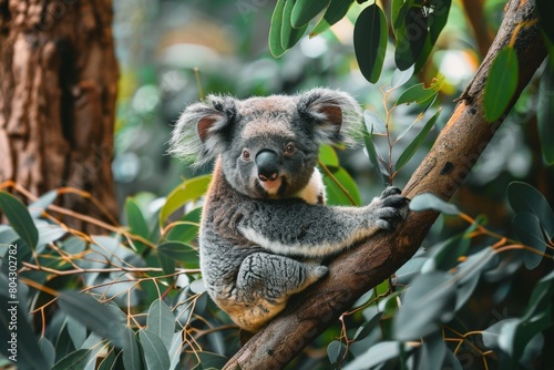A koala perched on a tree branch in its natural habitat
