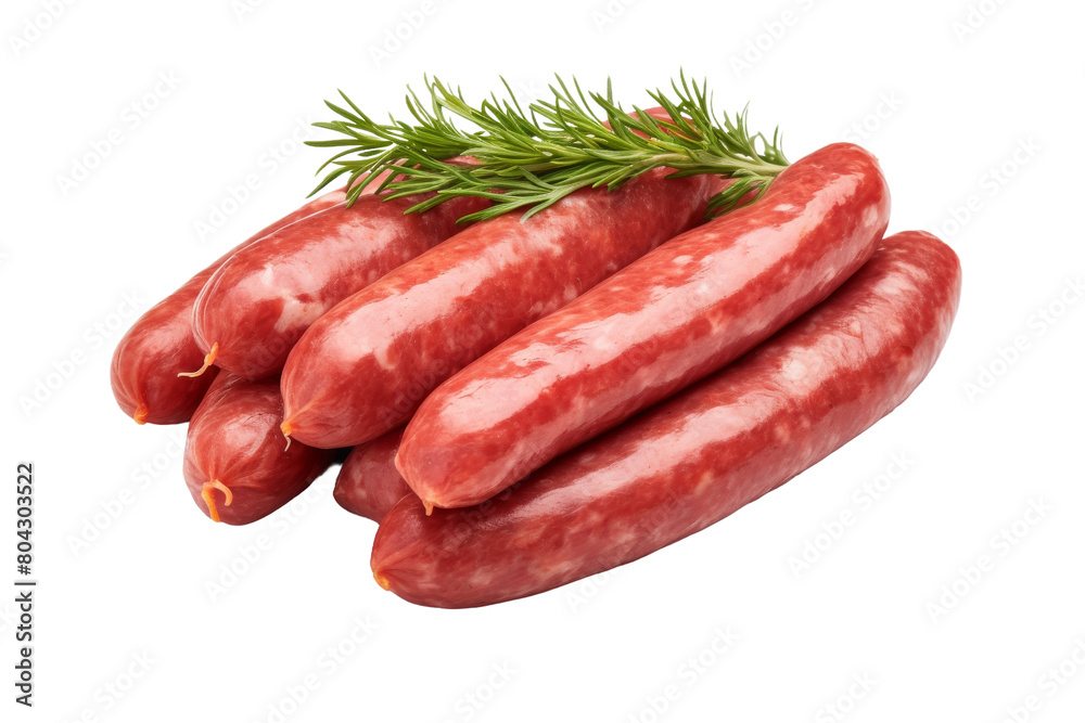 Three Succulent Sausages Adorned With a Sprig of Fragrant Rosemary. On a White or Clear Surface PNG Transparent Background. Three Succulent Sausages Adorned With a Sprig of Fragrant Rosemary. On a White or Clear Surface PNG Transparent Background.