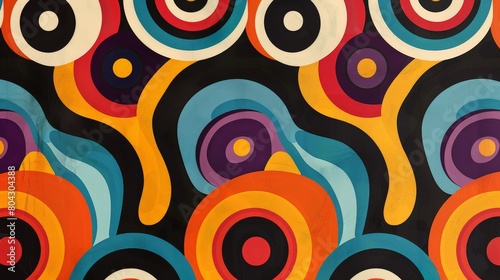 A vibrant fabric featuring a variety of colorful circles in different sizes and patterns