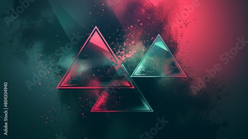 Three vibrant triangles in red, blue set against a dark backdrop