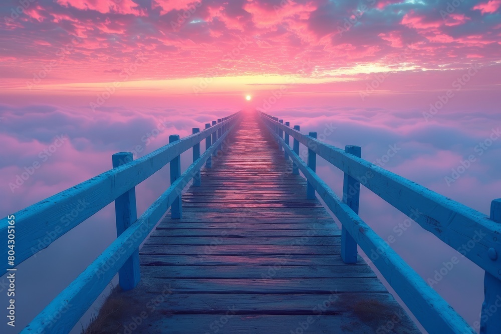 Wooden Walkway Leading to a Bright Sunset Wooden Walkway Leading to a Bright Sunset