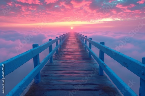 Wooden Walkway Leading to a Bright Sunset