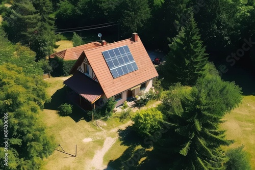 Aerial View of House With Solar Panel © we360designs
