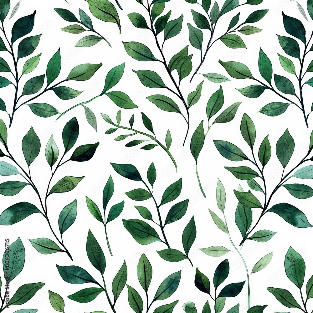 Green Leaves Pattern on White Background Green Leaves Pattern on White Background