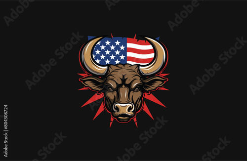 Bull and Flag vector illustration flat design logo