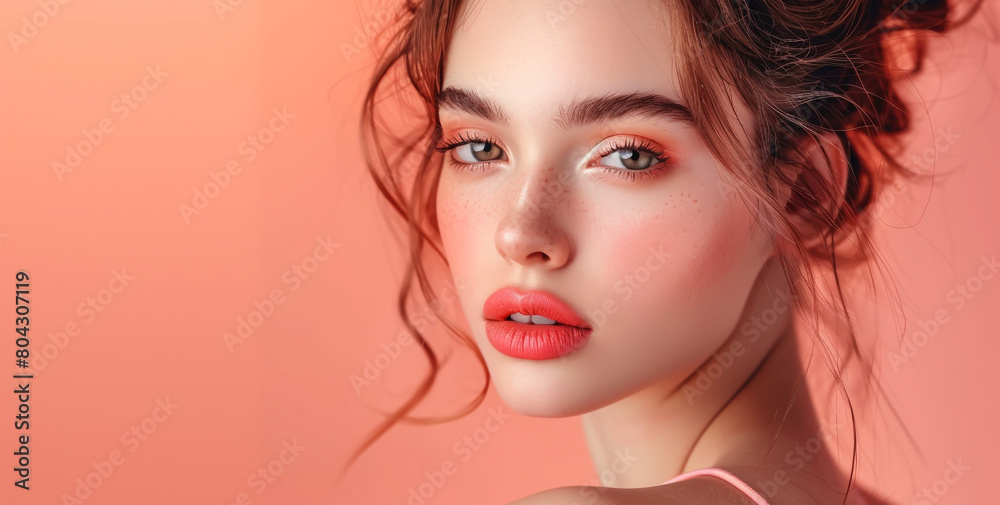Fototapeta premium Beautiful young woman with bright makeup