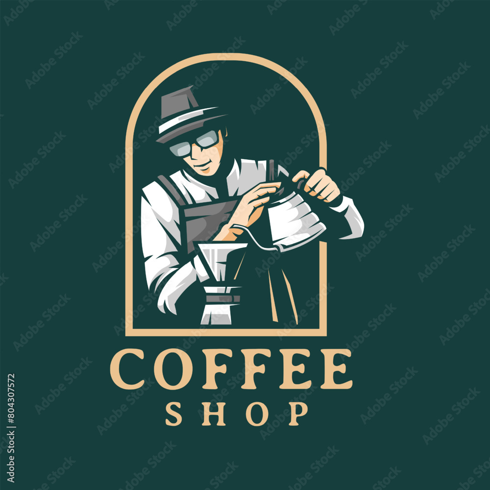 Barista making coffee logo design illustration vector Barista making coffee logo design illustration vector