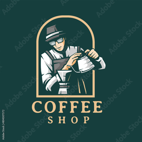 Barista making coffee logo design illustration vector