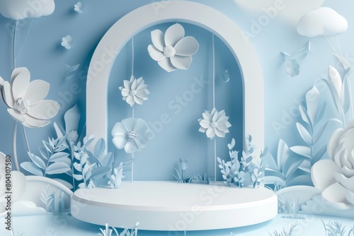 Blue and White Flower Background With Arch