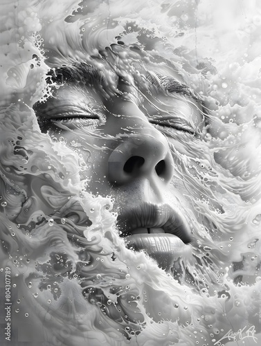 This hyperrealistic art aims to convey the power and beauty of a massive ocean wave photo