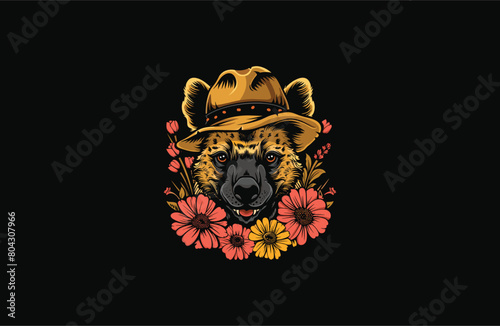 Hyena and Flower vector illustration flat design logo photo