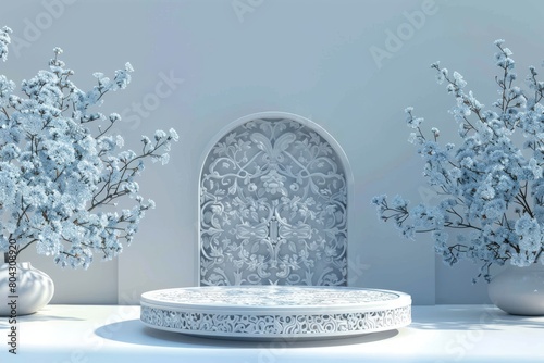 White Table With Vases of Flowers