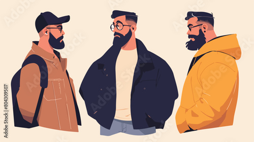 Handsome young man guys with hipster beards in fash photo