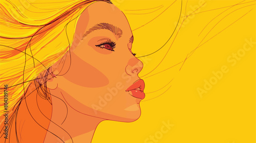 Young woman with bright hair on yellow background closeup