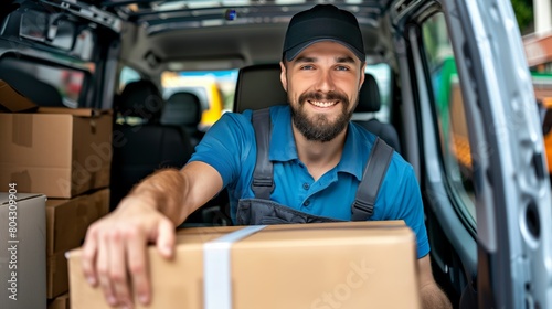 A delivery man delivering a package. Delivery courier service. 