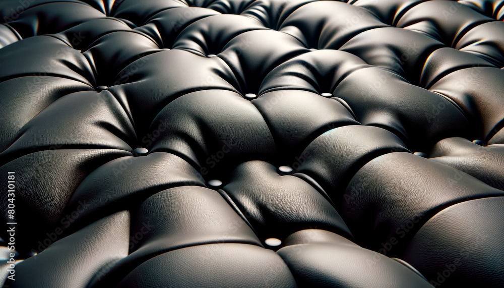 Close-up of a black leather tufted texture, photographic style, dark concept, luxury design, Generative AI. Generative AI Close-up of a black leather tufted texture, photographic style, dark concept, luxury design, Generative AI. Generative AI