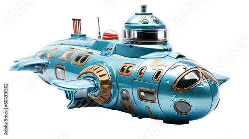 Illuminated Adventure: A Blue Toy Submarine Explores the Deep