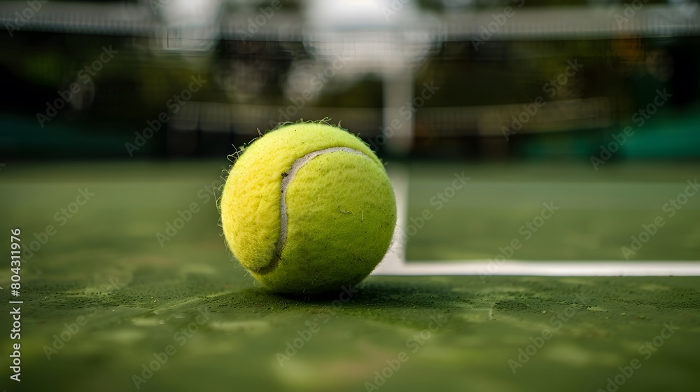 A clean, new tennis ball is ready for play on the tennis court