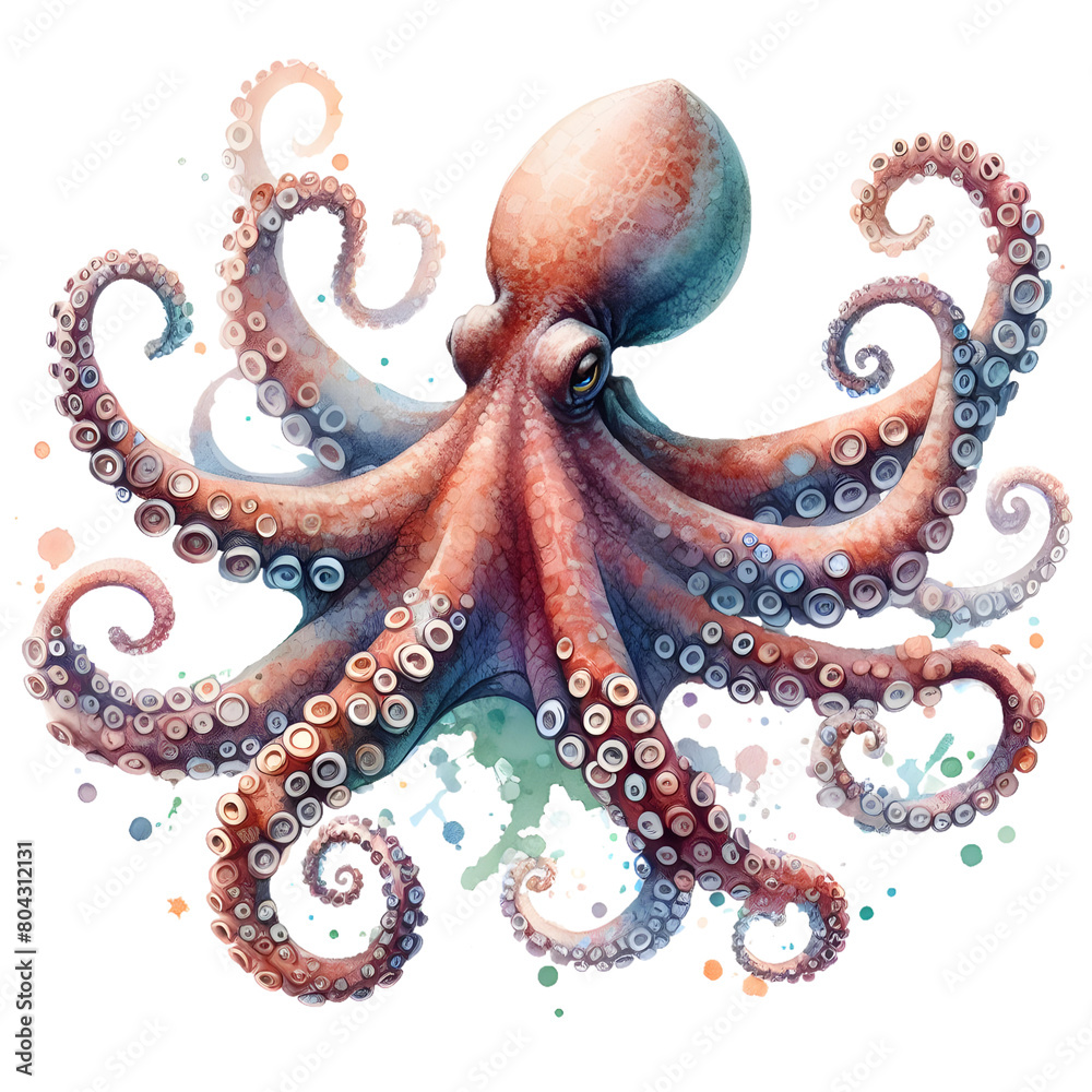 Obraz premium Watercolor Sea Creatures Clipart, Watercolor Underwater Ocean Animals, Magical Sea Coral, Life Aquatic Animals PNG 