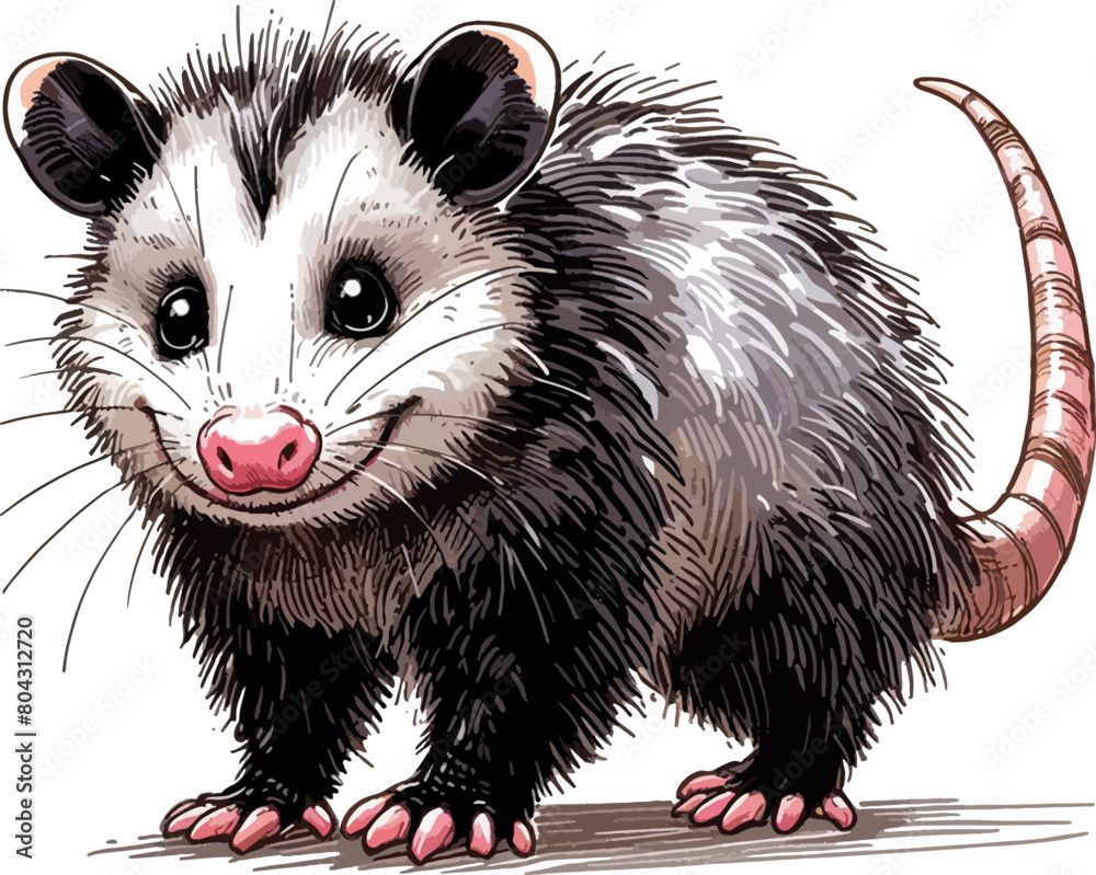 Obraz premium cute cartoon illustration of the opossum 
