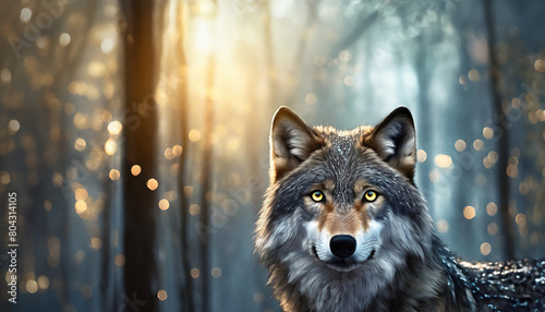 鋭い目つきで睨みつける狼