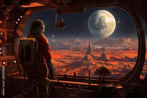 Retro travel, watching over the spaceship, spaceship rooms, scenery planet, and Retro Sci-Fi Art Captures the Essence of Vintage Futuristic Dreams