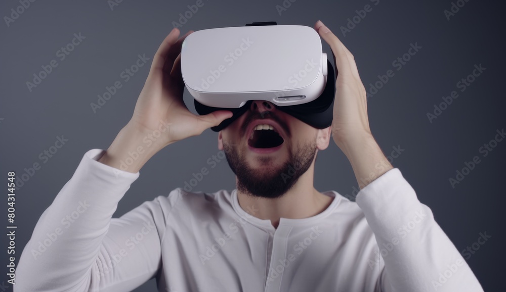Man in White Shirt Using Virtual Device Man in White Shirt Using Virtual Device
