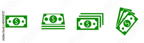 Cash icon in flat green style isolated on white background. Vector dollar sign, money dollar icon - dollar bill symbol