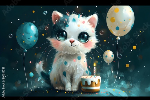Fondo de pantalla de feliz cumpleaños con lindos gatos. Feliz cumple. Felicidades en tu cumpleaños. photo
