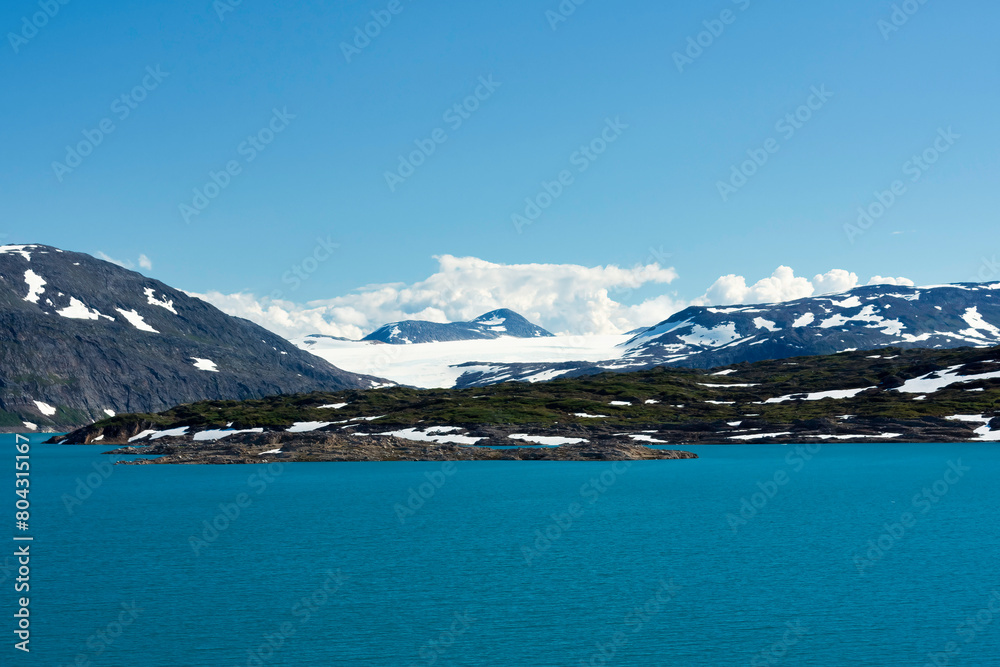 View towards Svartisen Glacier, at Storglomvatnet Reservoir