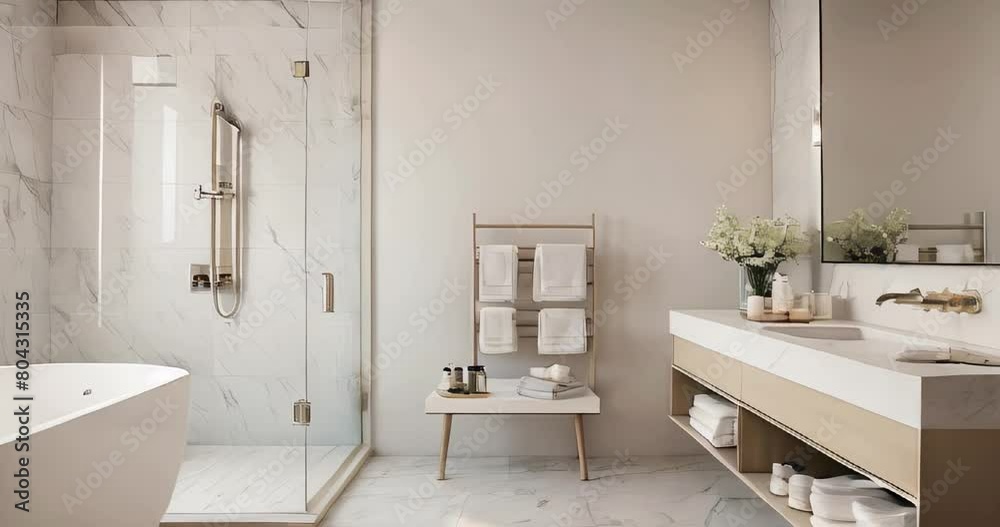 Modern minimalist bathroom interior in beige tones Modern minimalist bathroom interior in beige tones