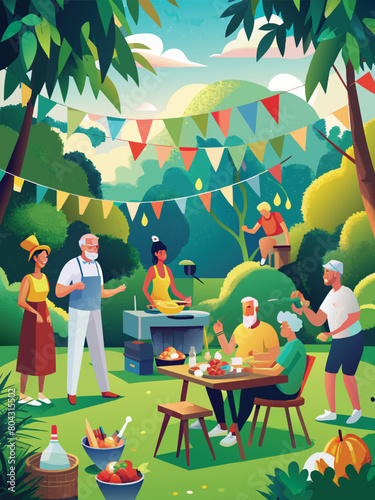 Family Enjoying a Summer Barbecue Party in Green Park
