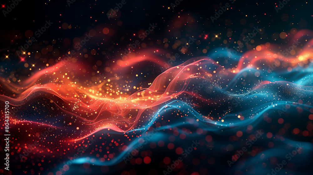 An abstract digital landscape created with vibrant waves of neon light.