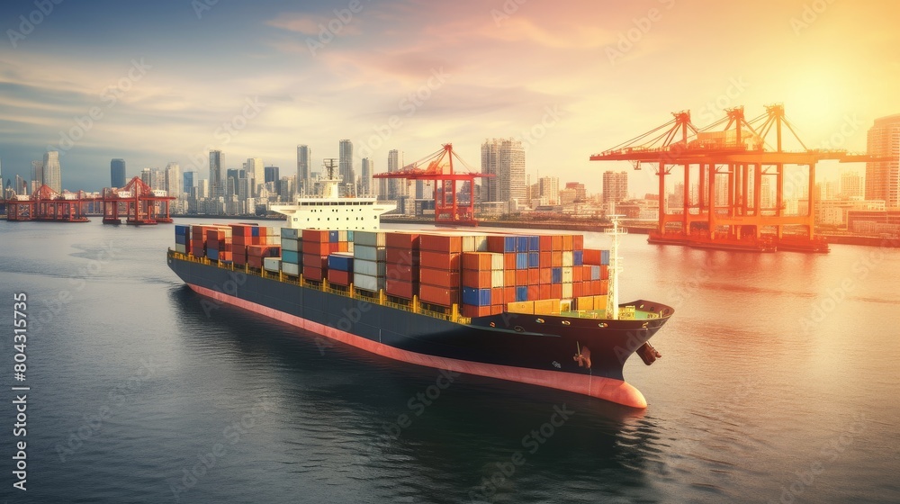 Naklejka premium Large Cargo Ship Navigating Open Waters