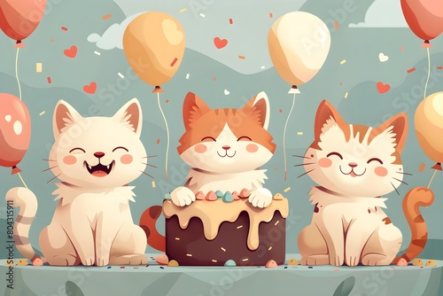 Fondo de pantalla de feliz cumpleaños con lindos gatos. Feliz cumple. Felicidades en tu cumpleaños.