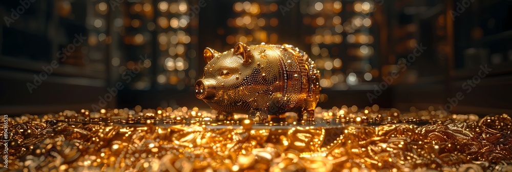 A piggy bank made of gold and jewels, symbolizing wealth and luxury