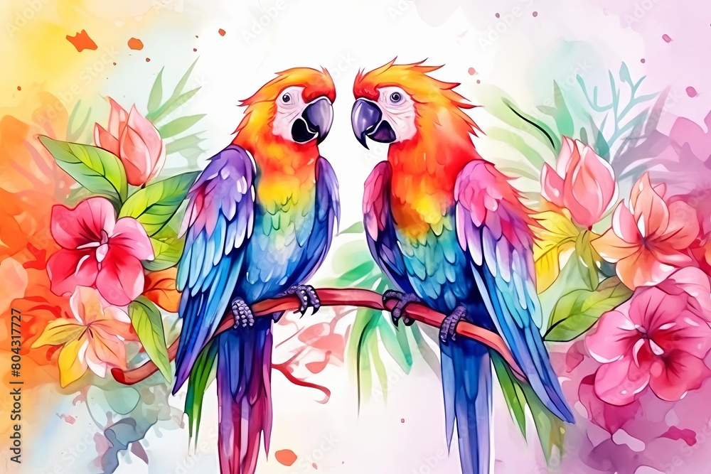 colorful parrots in a tropical forest
