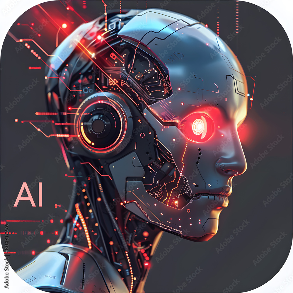 an app icon of a robot with red eyes